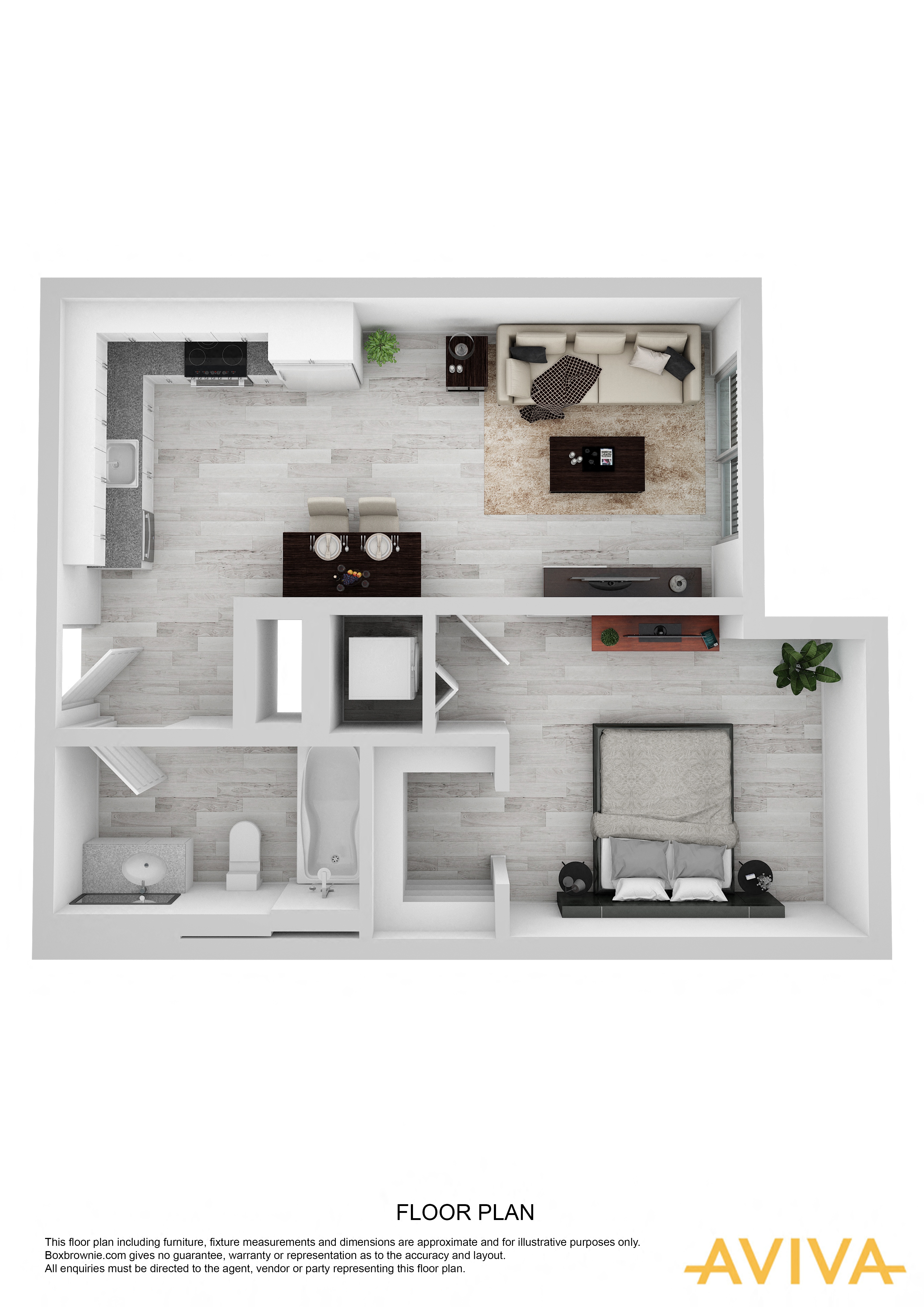 Floor plan for 1 bed, 1 bath, 448 sqft